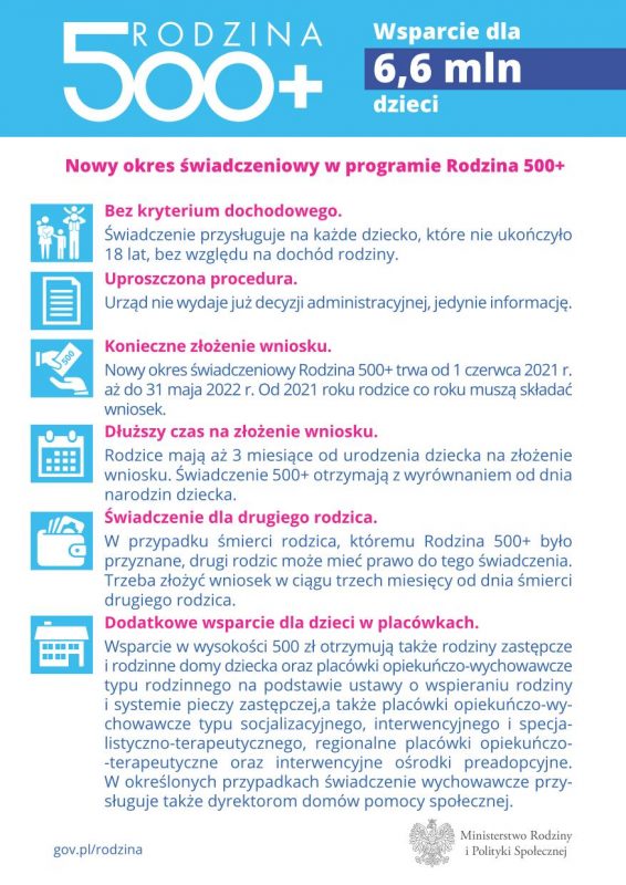 na zdjęciu str. 2 ulotki z MRiPS dotycząca świadczenia 500+ od kwietnia 2021r. Po kliknięciu zdjęcia pobierze się pełna treść ulotki w PDF..